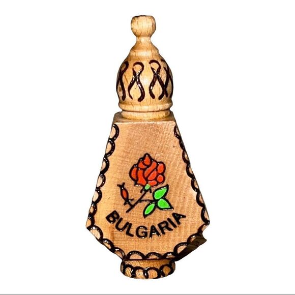 Bulgarian Small Wood Perfume Bottle Holder Hand Painted Folk Art EUC - Picture 1 of 6
